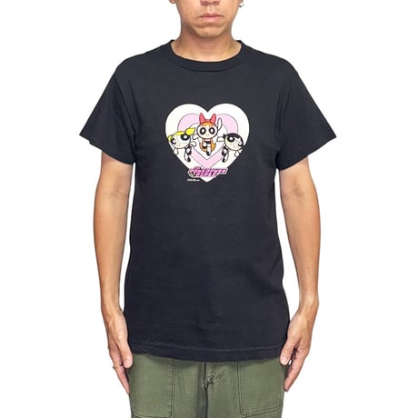 【USED】90's THE POWERPUFF GIRLS Heart Logo T-shirt Black Made in USA