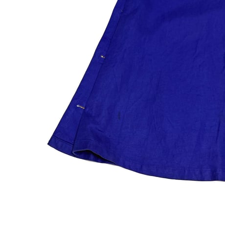 【USED】80's-90's GIVENCHY Royal Blue Linen Side Gold Button Flare Skirt