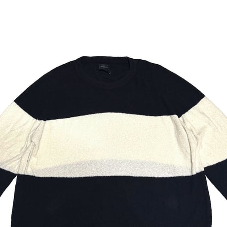 【USED】2010's DIESEL Italian Yarn Wide Stripe Pile Knit Sweater Black × Ivory Size:XL