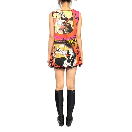 【USED】80's-90's KANSAI YAMAMOTO Ukiyo-e Beauty & Graffiti Print Long Sleeveless Top