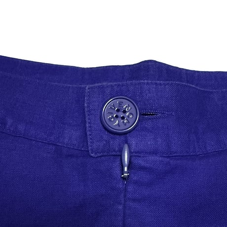 【USED】80's-90's GIVENCHY Royal Blue Linen Side Gold Button Flare Skirt