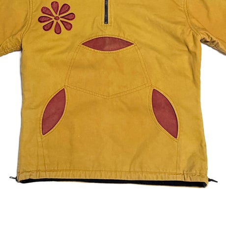 【USED】90's JASHU Psychedelic Hooded Pullover Jacket Mustard Made in Nepal
