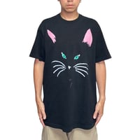 【USED】90's Glitter Cat Face Graphic T-shirt Black