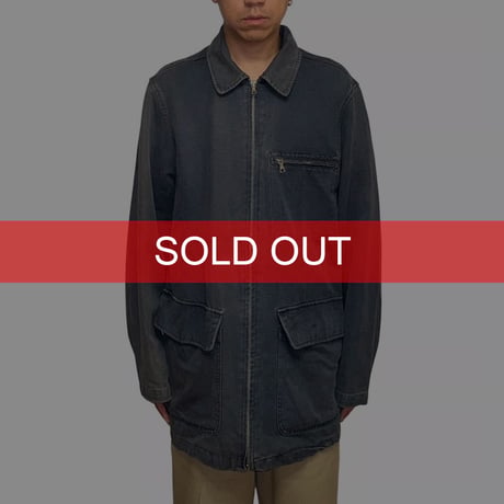 【USED】90's DKNY Linen Blend Faded Zip Coverall Jacket