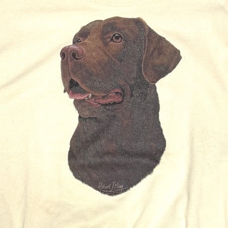 【USED】90's Robert J. May Chocolate Labrador Retriever Art Sweatshirt Ivory