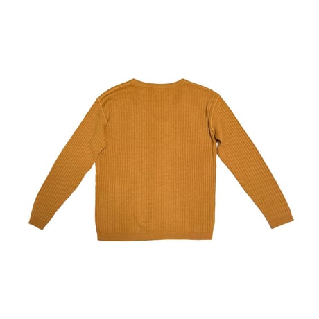 【USED】70's Courrèges Front Logo V-Neck Rib Knit Sweater Mustard Brown Made in France