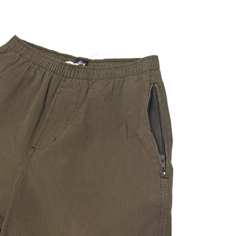 【USED】90's-00's STUSSY Zip Pocket Check Easy Pants Olive Brown