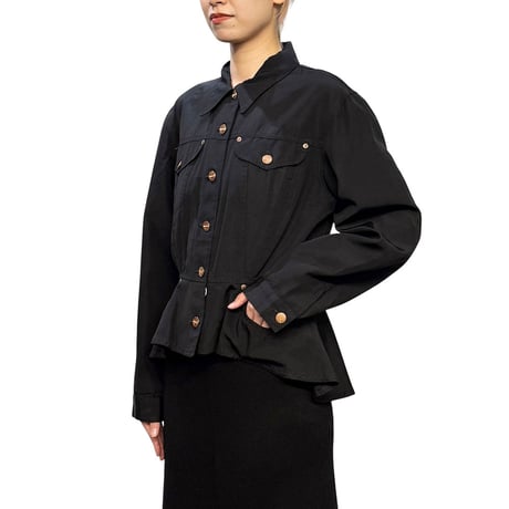 【USED】90's JUNIOR GAULTIER Peplum Trucker Jacket Black
