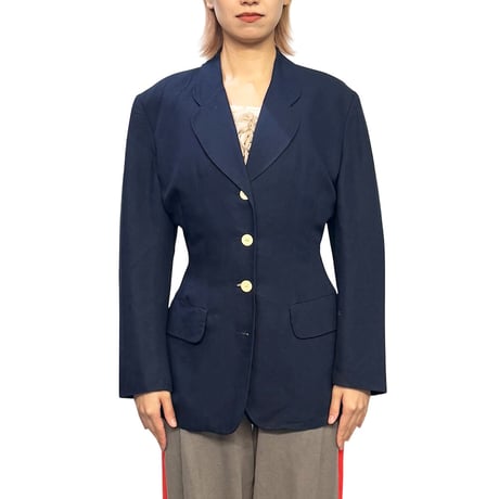 【USED】80's-90's KENZO JUNGLE France Made Linen Blend Tailored Jacket Navy