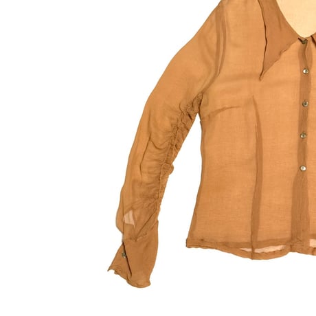 【USED】90's-00's DRIES VAN NOTEN Silk Sheer Gathered Sleeve Blouse