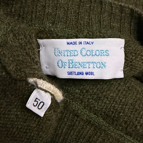 【USED】90's UNITED COLORS OF BENETTON Shetland Wool Cardigan with Leather Buttons