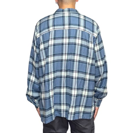 【USED】90's CLASSICS BY JANTZEN Blue Plaid Zip-Up Flannel Shirt