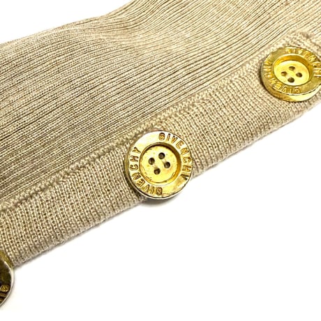 【USED】90's GIVENCHY Boutiques Logo Gold Button Cable Knit Wool Sweater Beige