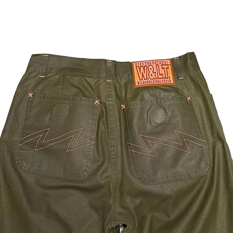 【USED】90's W.&L.T. Coated Cotton 3D Pocket Pants Olive Green