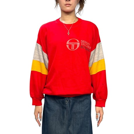 【USED】80's SERGIO TACCHINI RUNNING Color Block Sweatshirt Red