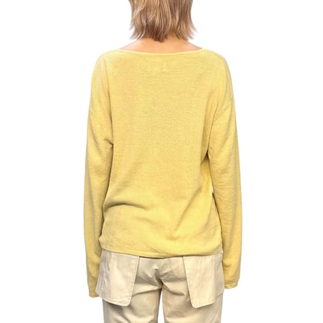 【USED】90's CHICO’S DESIGN Linen Blend Boat Neck Knit Sweater Lemon Yellow