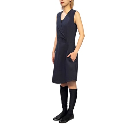 【USED】CARVEN by Guillaume Henry 2012AW Tailored Lapel Sleeveless Blazer Dress Navy