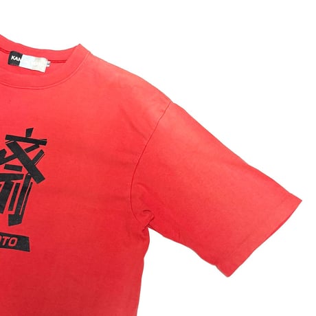 【USED】80's-90's KANSAI MAN "寛斎" Logo Print T-shirt Faded Red