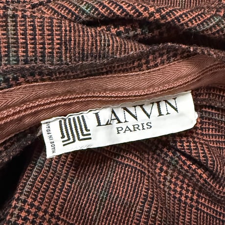 【USED】80's LANVIN PARIS Glen Check Wool Panel Skirt Brown