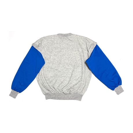 【USED】80's PUMA Layered Sleeve Docking Sweatshirt Grey × Blue