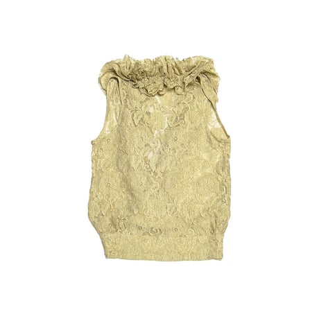 【USED】90's-00's DRIES VAN NOTEN All-Over Lace Asymmetric Ruffle Sleeveless Top