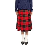 【USED】80's Verdosa PARIS Wool Blend Tartan Plaid Pleated Wrap Skirt RED×BLK