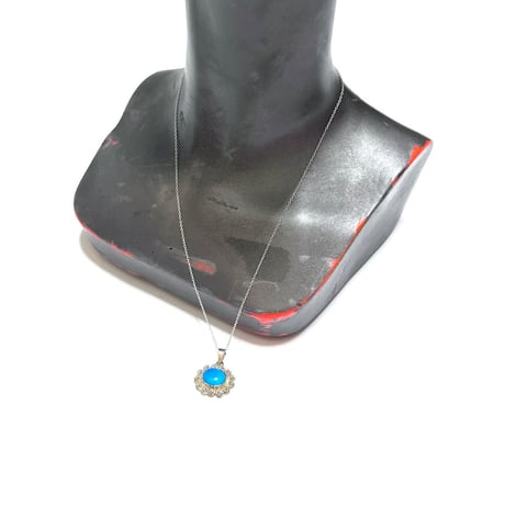【BOOMBABA BOUTIQUE】(No.26)Sterling w/ Turquoise Flower Necklace 925 sterling silver; turquoise