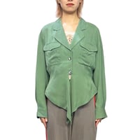 【USED】90's KENZO PARIS Viscose Blend Designed Hem Jacket Green