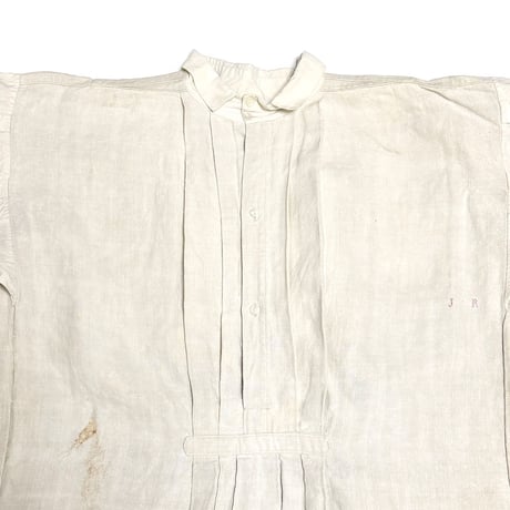 【USED】1920's French Antique Linen Pleated Smock Shirt