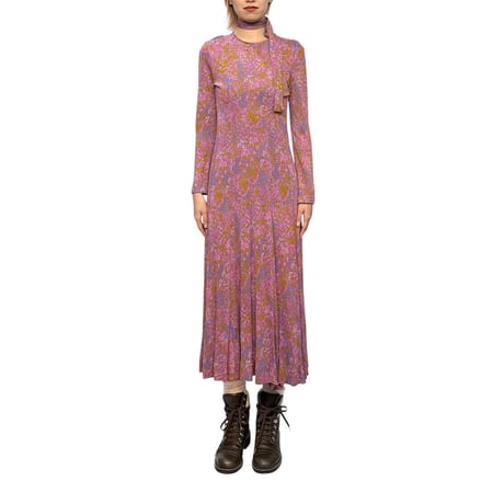 【USED】70's Ken Scott Floral Print Long Dress Made in Italy
