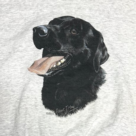 【USED】90's Robert J. May Black Labrador Retriever Art Sweatshirt Gray