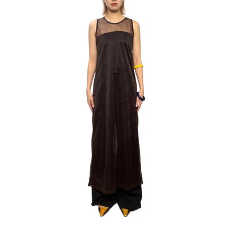 【USED】90's DKNY Sheer Mesh Sleeveless Long Dress Brown