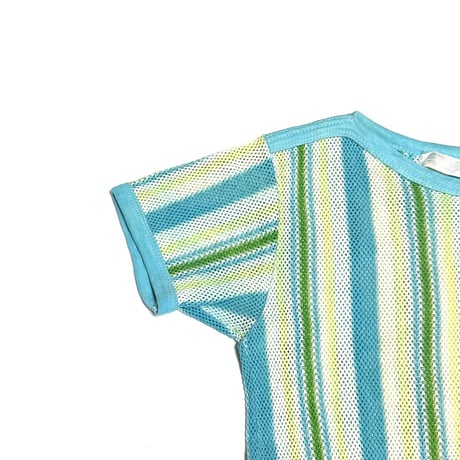 【USED】80's TRICOTEX Multi Striped Mesh T-shirt Made in Hungary