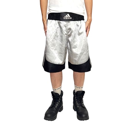 【USED】00's adidas Satin Boxing Shorts Silver × Black
