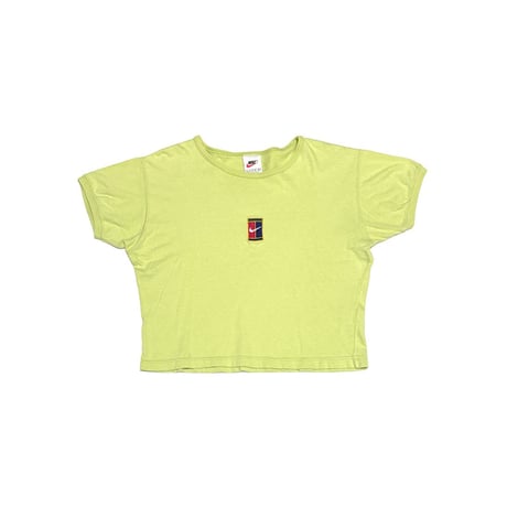 【USED】90's NIKE Tennis Center Logo Cropped T-shirt Lime Green