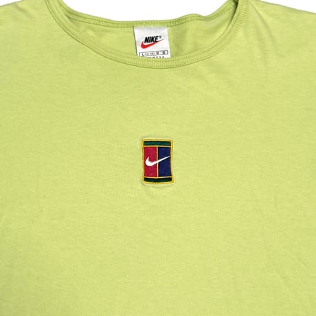 【USED】90's NIKE Tennis Center Logo Cropped T-shirt Lime Green