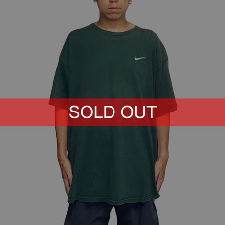 【USED】90's NIKE Embroidered Swoosh Logo T-shirt Forest Green Made in USA