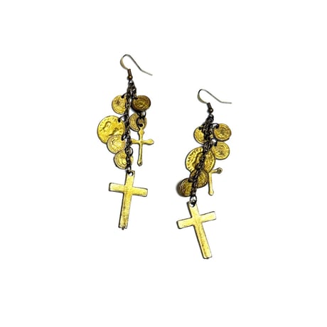 【BOOMBABA BOUTIQUE】(No.4) Cross Charm Earrings (Gold) Gold-filled