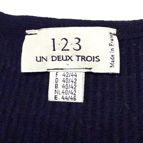 【USED】90's-00's UN DEUX TROIS V-Neck Ribbed Knit Sweater Navy