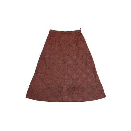 【USED】80's LANVIN PARIS Glen Check Wool Panel Skirt Brown