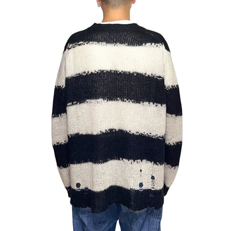 【USED】2020AW Acne Studios Distressed Striped Mohair-Blend Knit Sweater