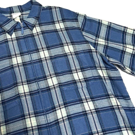 【USED】90's CLASSICS BY JANTZEN Blue Plaid Zip-Up Flannel Shirt