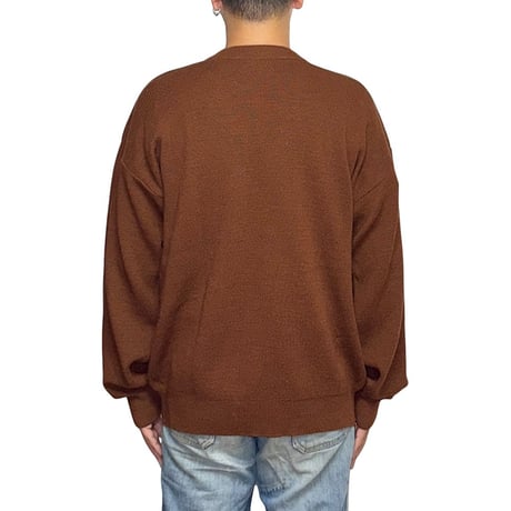 【USED】80's CHEMISE LACOSTE Logo Wool Blend Knit Cardigan Brown Made in France