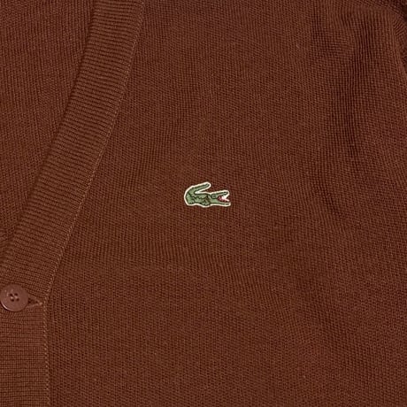【USED】80's CHEMISE LACOSTE Logo Wool Blend Knit Cardigan Brown Made in France