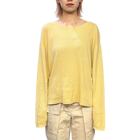 【USED】90's CHICO’S DESIGN Linen Blend Boat Neck Knit Sweater Lemon Yellow