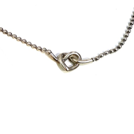 【USED】Vintage 925 Sterling Silver Heart Knot Ball Chain Necklace