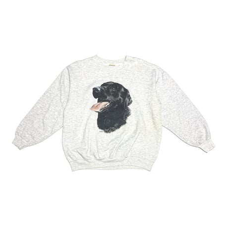 【USED】90's Robert J. May Black Labrador Retriever Art Sweatshirt Gray