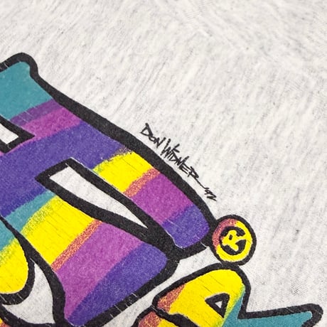 【USED】90's Life’s a Beach Rainbow Back Logo Print T-shirt Heather Grey