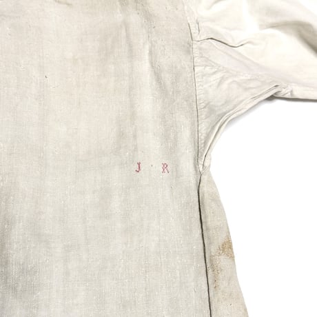 【USED】1920's French Antique Linen Pleated Smock Shirt