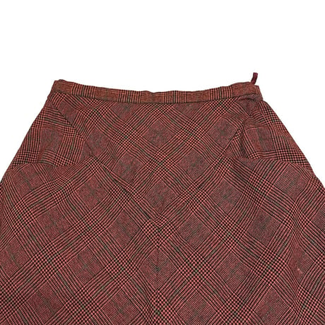 【USED】80's LANVIN PARIS Glen Check Wool Panel Skirt Brown